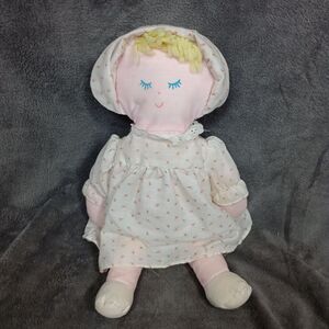 Vintage Eden Toys Cloth Prairie‎ Doll Blonde Yarn Hair White Floral Dress Hat